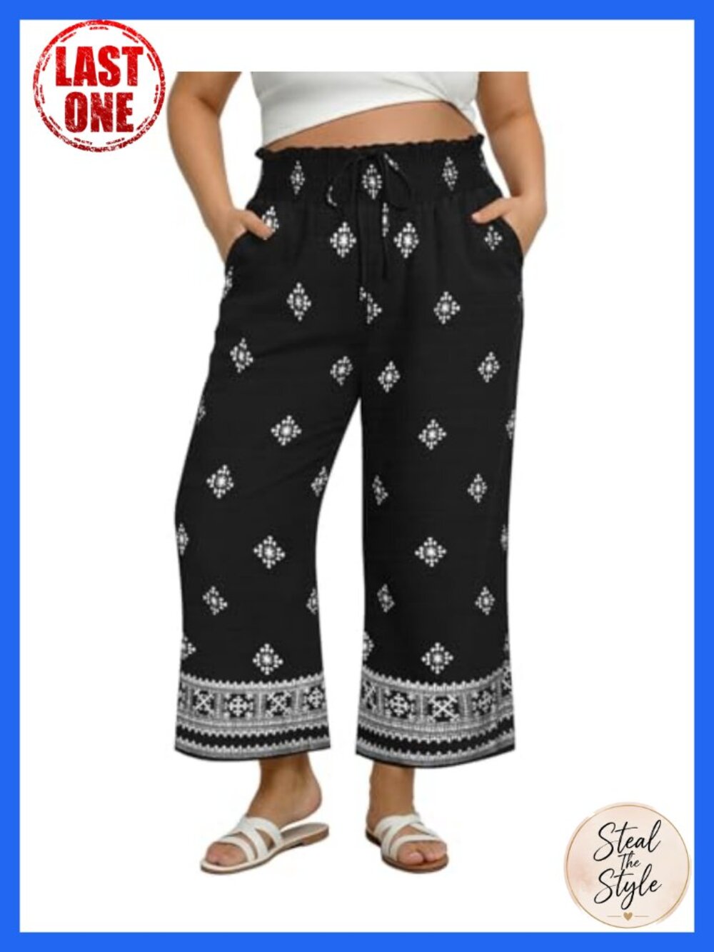 Plus Size Wide Leg Palazzo Pants with Pockets Smocked High Waist Boho Summer